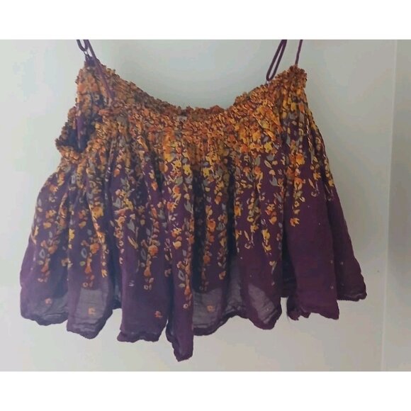 Free People Instant Crush Camisole Crop Top Size Small Burgundy Floral Tank - Picture 4 of 10
